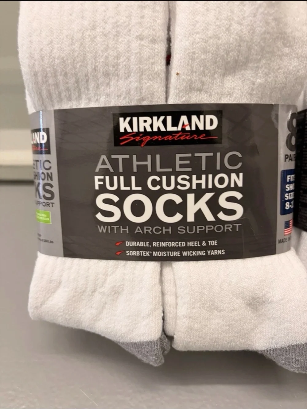 Kirkland Signature White Athletic Full Cushion Crew Socks - Gray Toe